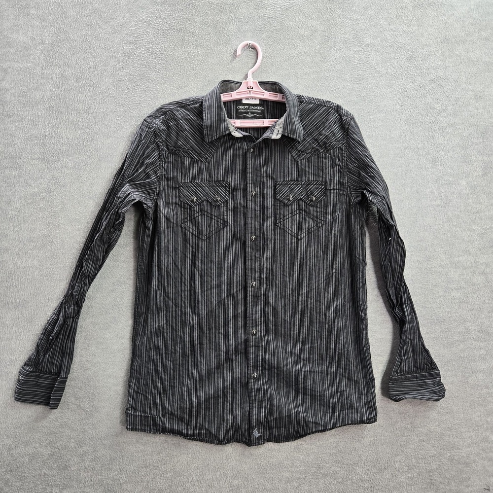 Cody James Men Button Up Shirt M Black Striped Western Pearl Snap Long Sleeve